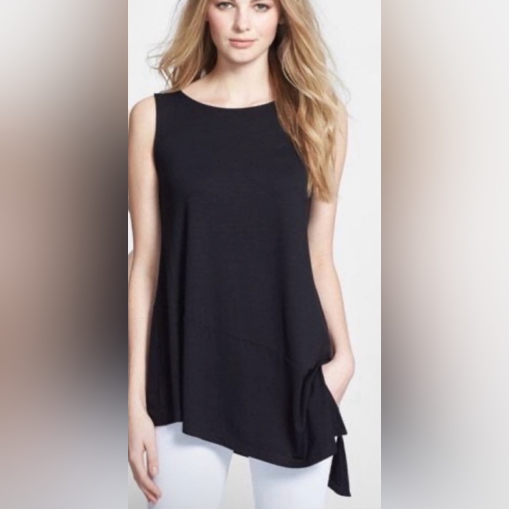 Eileen Fisher Modern Chic Asymmetrical Hem Sleeveless Black Tank Top Size XS